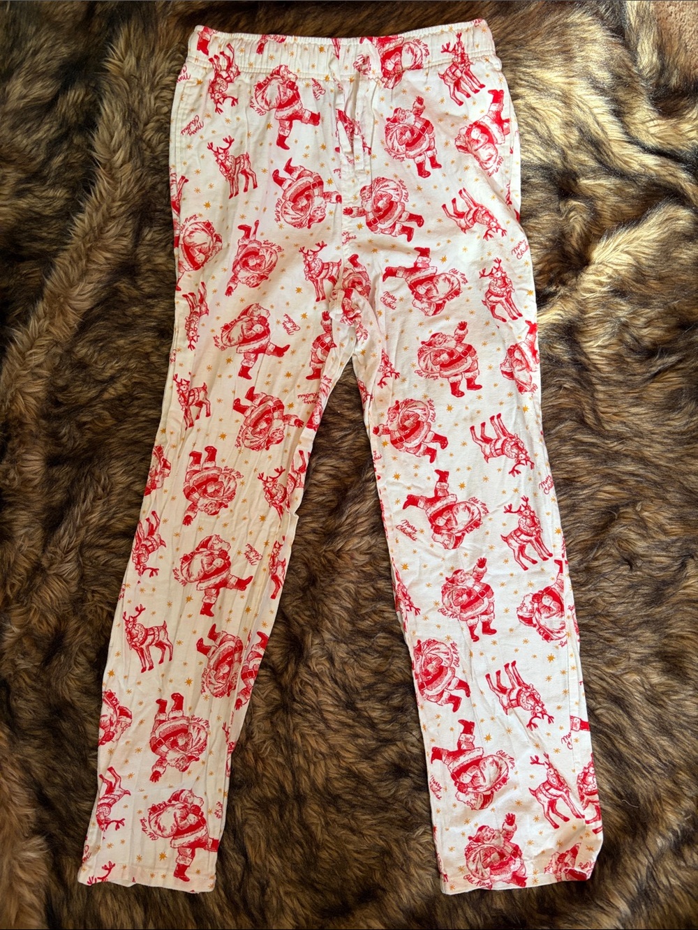 Old Navy Mens Size Medium Ivory Red Santa Reindeer Flannel Pajama Pants